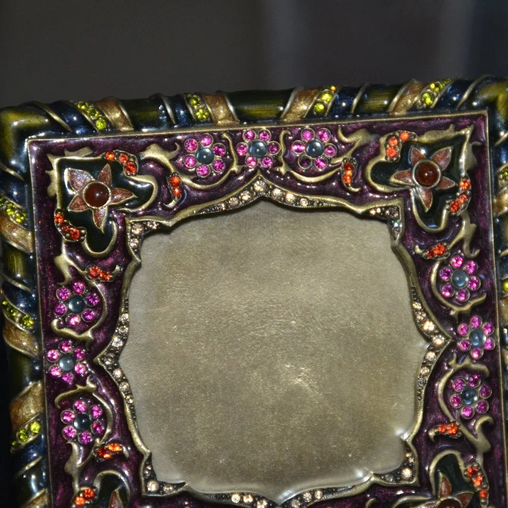 RARE JAY STRONGWATER CHINOISERIE PAISLEY SCROLL LEAF FLORAL CRYSTAL ENAMEL FRAME